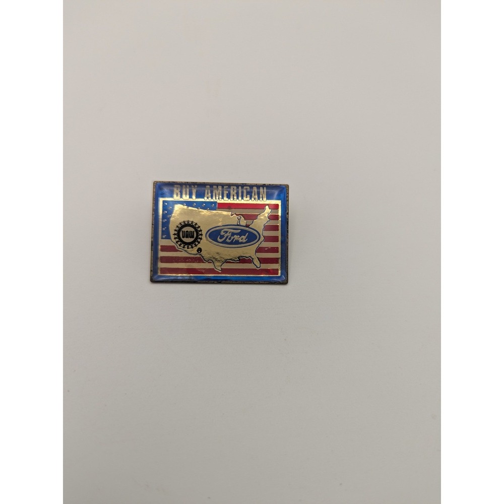 UAW Ford Buy American Lapel Pin Vintage United Auto Workers‎ Union USA Flag Logo
